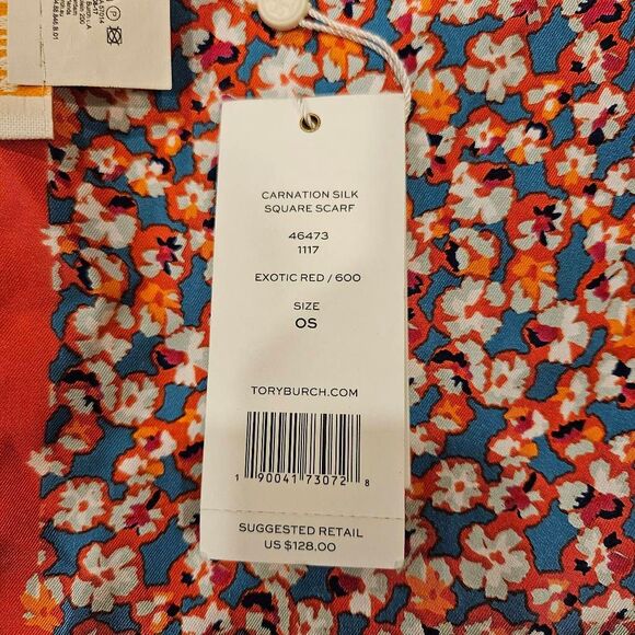 Tory Burch Carnation Silk Square Scarf in Exotic Red - Picture 2 of 2